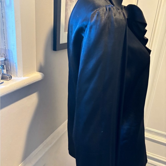 VTG YVES SAINT LAURENT Womens BLACK Long Sleeve Frill SILK CHARMEUSE Blouse Sz S - Picture 8 of 8